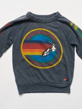 AVIATOR NATION KIDS' CHARCOAL RAINBOW LOGO CREWNECK SWEATSHIRT